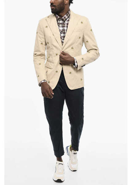 Sacouri elegante DSQUARED2 Embroidered Cotton Twill 2 Buttons With Flap Pockets Beige Barbati (BM 18086551) 4