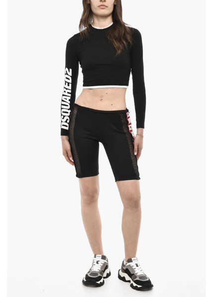 Pantaloni scurti DSQUARED2 Biker Shorts With Mesh Details And Logoed Band Black Femei (BM 18086881) 4