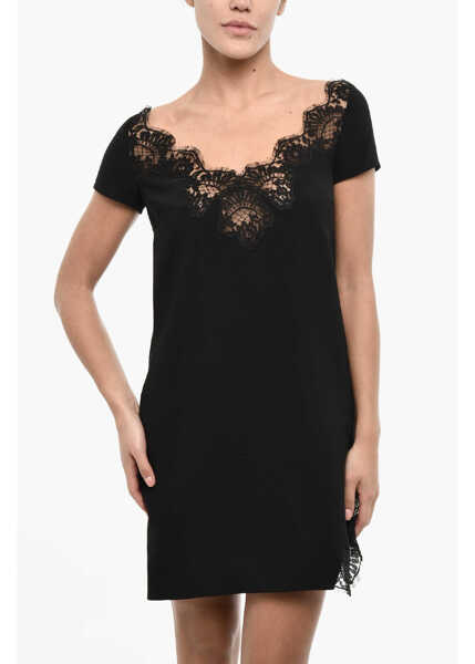 Rochii scurte DSQUARED2 Solid Color Mini Dress With Lace Black Femei (BM 18090457) 4