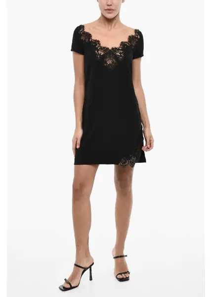 Rochii scurte DSQUARED2 Solid Color Mini Dress With Lace Black Femei (BM 18090457) 1