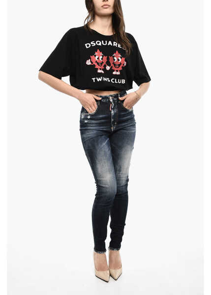 Blugi skinny DSQUARED2 High Waist Twiggy Slim Fit Jeans Blue Femei (BM 18090469) 4