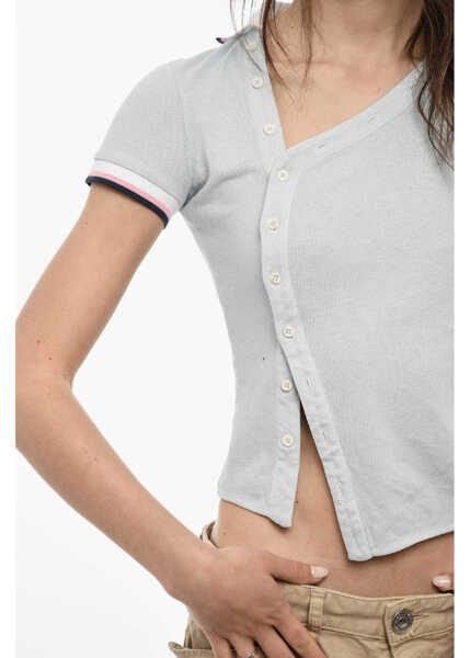 Tricouri Polo DSQUARED2 Cropped Asimmetrical Cut Polo Light Blue Femei (BM 18090481) 3