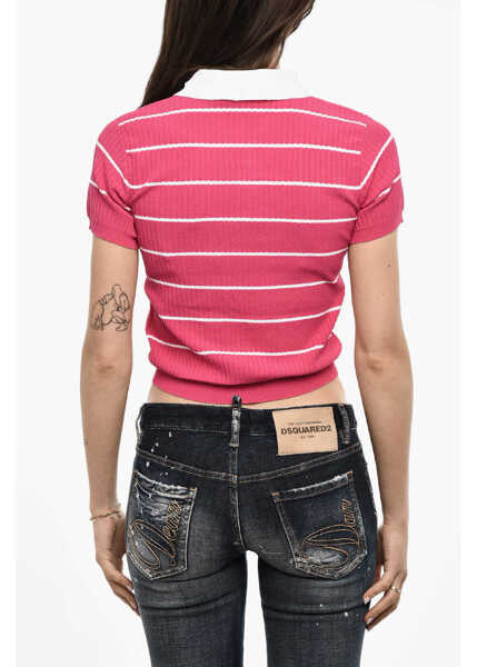 Tricouri Polo DSQUARED2 Two-Tone Striped Polo White Femei (BM 18090520) 2