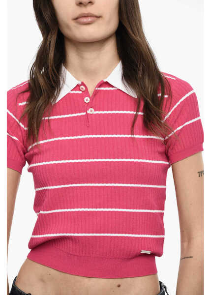 Tricouri Polo DSQUARED2 Two-Tone Striped Polo White Femei (BM 18090520) 3