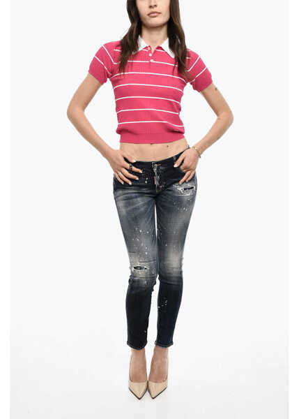 Tricouri Polo DSQUARED2 Two-Tone Striped Polo White Femei (BM 18090520) 4