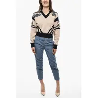 Imbracaminte Dama pagina 636 - Pulovere casual DSQUARED2 V-Neck Cotton Sweatshirt With Embroidered Logo Beige Femei (BM 18090526) - B-mall.ro