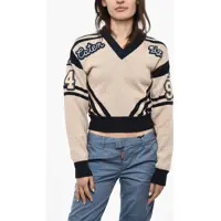 Pulovere casual V-Neck Cotton Sweatshirt With Embroidered Logo Femei