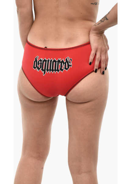 Bikini DSQUARED2 Nylon Bikini Bottom With Gothic Print Red Femei (BM 18090547) 2