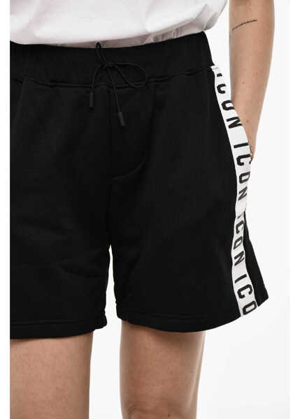 Pantaloni scurti DSQUARED2 Cotton Blend Icon Shorts With Logoed Side Bands Black Femei (BM 18090553) 3