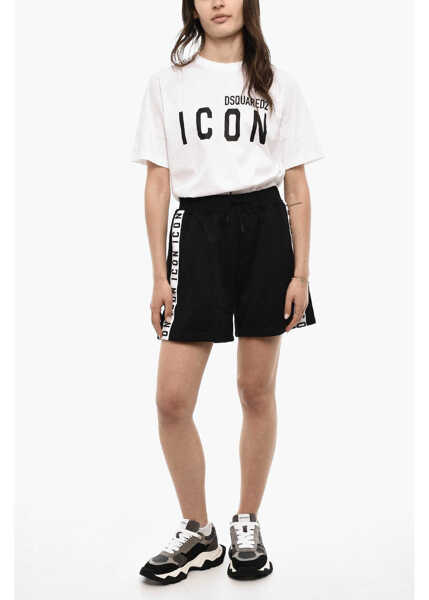 Pantaloni scurti DSQUARED2 Cotton Blend Icon Shorts With Logoed Side Bands Black Femei (BM 18090553) 4