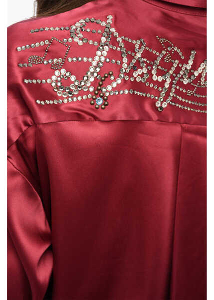 Camasi casual DSQUARED2 Satin Long Sleeved Shirt With Rhinestoned Logo Pink Femei (BM 18090571) 4