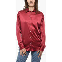 Camasi casual Satin Long Sleeved Shirt With Rhinestoned Logo Femei