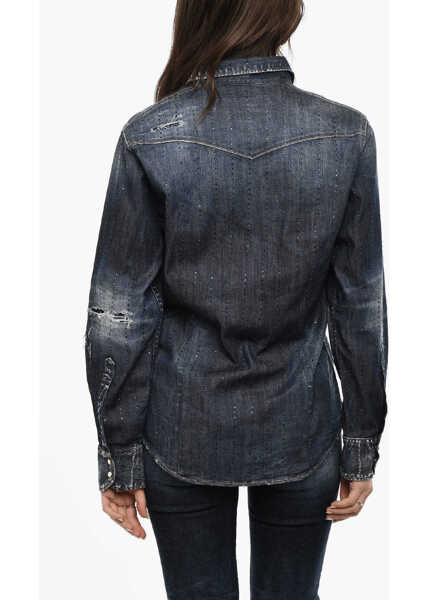 Camasi de blugi DSQUARED2 Rhinestone Denim Shirt With Snap Buttons Blue Femei (BM 18090718) 2