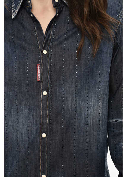 Camasi de blugi DSQUARED2 Rhinestone Denim Shirt With Snap Buttons Blue Femei (BM 18090718) 3