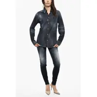Imbracaminte Dama pagina 393 - Camasi de blugi DSQUARED2 Rhinestone Denim Shirt With Snap Buttons Blue Femei (BM 18090718) - B-mall.ro
