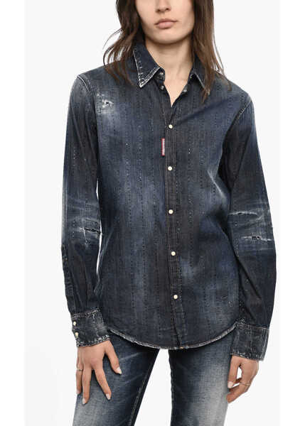 Camasi de blugi DSQUARED2 Rhinestone Denim Shirt With Snap Buttons Blue Femei (BM 18090718) 1