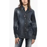 Camasi de blugi Rhinestone Denim Shirt With Snap Buttons Femei
