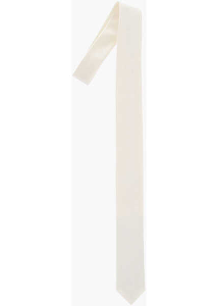 Cravate CORNELIANI Cc Collection Silk Satin Slim Tie White Barbati (BM 18091135) 1