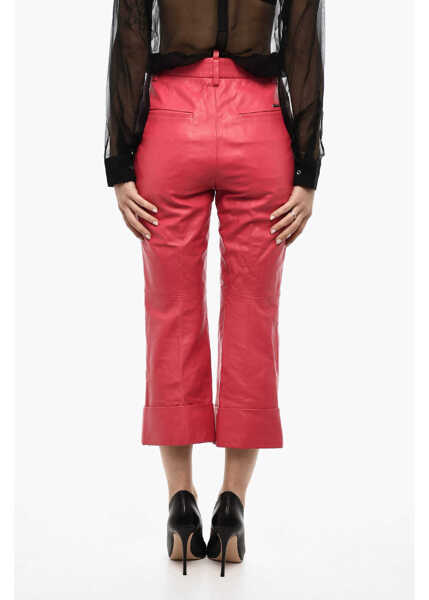 Pantaloni casual DSQUARED2 Cuffed Hem Leather Pants Red Femei (BM 18091327) 2