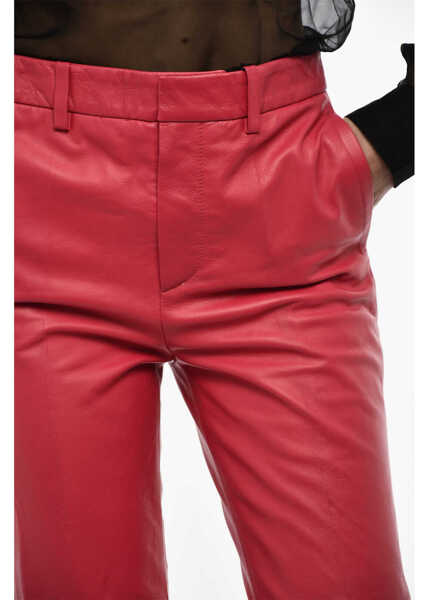 Pantaloni casual DSQUARED2 Cuffed Hem Leather Pants Red Femei (BM 18091327) 3