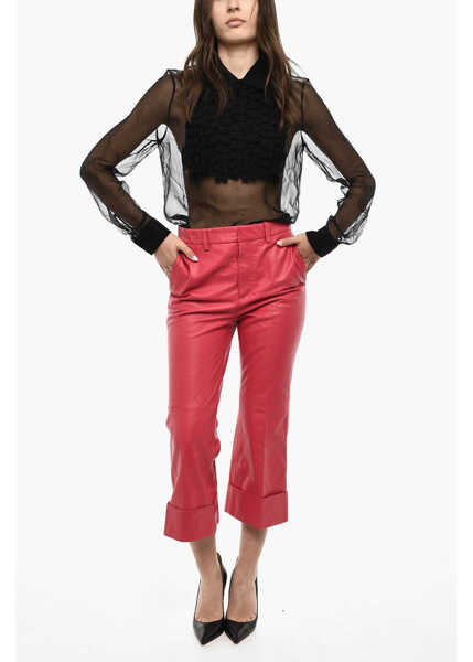 Pantaloni casual DSQUARED2 Cuffed Hem Leather Pants Red Femei (BM 18091327) 4