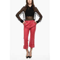 Pantaloni DSQUARED2 Dama - Pantaloni casual DSQUARED2 Cuffed Hem Leather Pants Red Femei (BM 18091327) - B-mall.ro