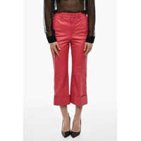 Pantaloni casual Cuffed Hem Leather Pants Femei