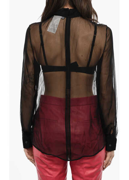 Bluze DSQUARED2 Sheer Silk Blouse With Draped Collar Black Femei (BM 18091330) 2