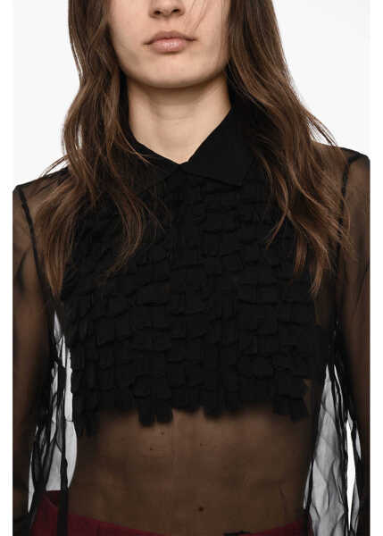 Bluze DSQUARED2 Sheer Silk Blouse With Draped Collar Black Femei (BM 18091330) 3