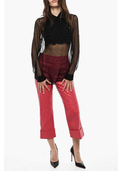 Bluze DSQUARED2 Sheer Silk Blouse With Draped Collar Black Femei (BM 18091330) 4