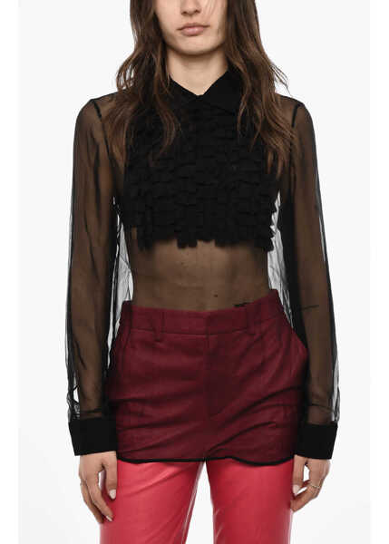 Bluze DSQUARED2 Sheer Silk Blouse With Draped Collar Black Femei (BM 18091330) 1