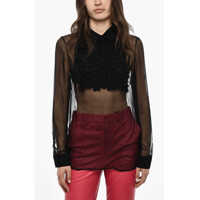 Bluze Sheer Silk Blouse With Draped Collar Femei