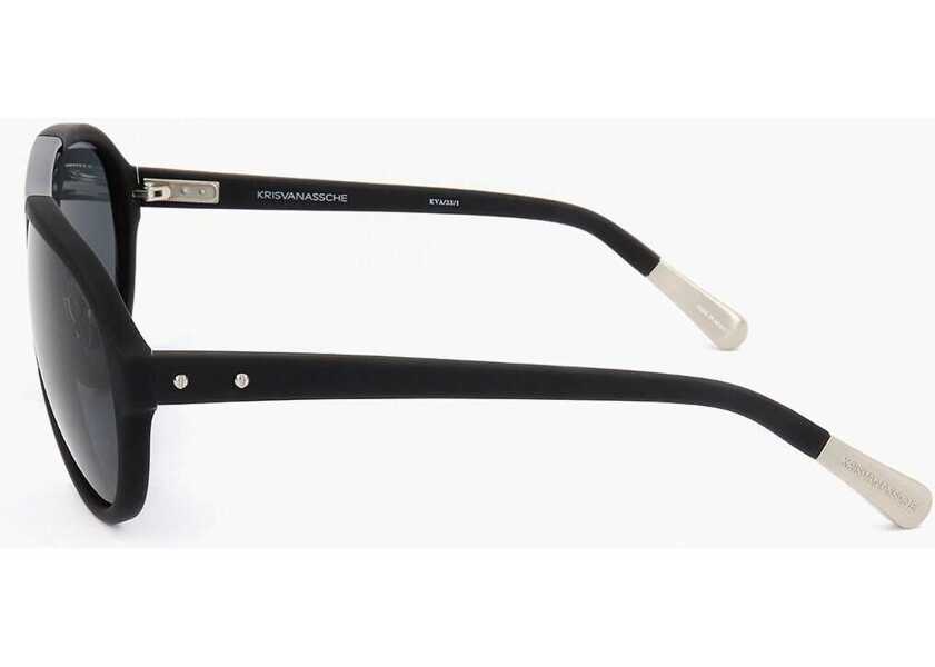 Ochelari de soare LINDA FARROW Kris Van Assche Aviator Sunglasses With Monochrome Lenses Black Barbati (BM 18091537) 3