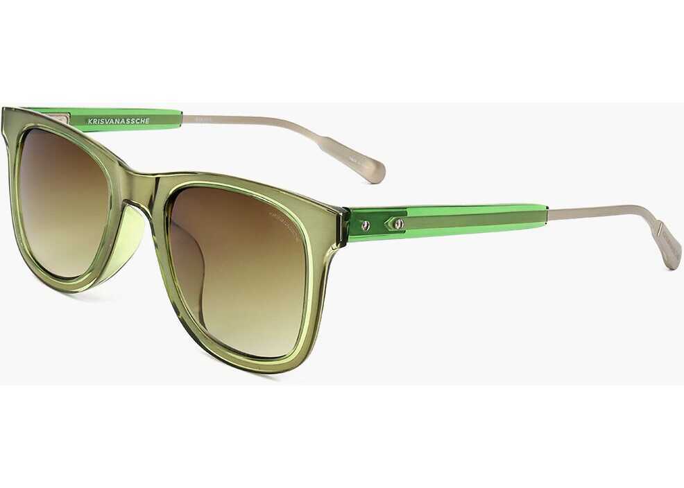 Ochelari de soare LINDA FARROW Kris Van Assche Wayfarer Sunglasses With Gradient Lenses Military Green Barbati (BM 18091576) 2
