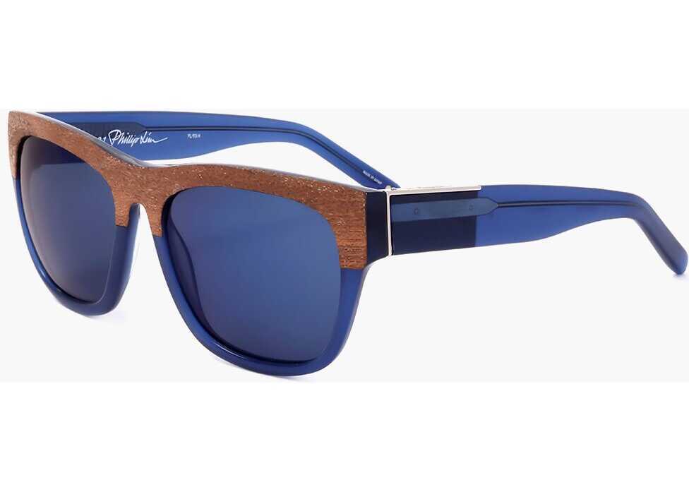 Ochelari de soare LINDA FARROW Phillip Lim Wayfarer Sunglasses With Wood Effect Detail Blue Barbati (BM 18091696) 2