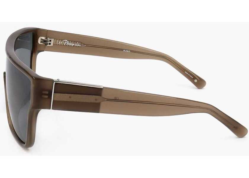 Ochelari de soare LINDA FARROW Phillip Lim Shield Sunglasses With See Through Frame Brown Barbati (BM 18091963) 2