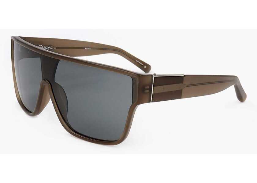 Ochelari de soare LINDA FARROW Phillip Lim Shield Sunglasses With See Through Frame Brown Barbati (BM 18091963) 1