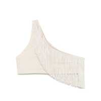 Topuri Beige One-Shoulder Top With Fringe Embellishments In Tech Fabric Stretch Woman Femei