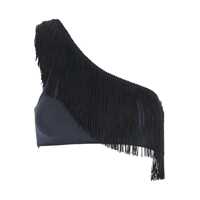 Topuri Black One-Shoulder Top With Fringe Embellishments In Tech Fabric Stretch Woman Femei