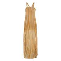 Rochii Metallic Long Sleeveless Dress With Square Neck And Criss-Crossed Shoulder Straps On The Rear In Tech Fabric Woman Femei