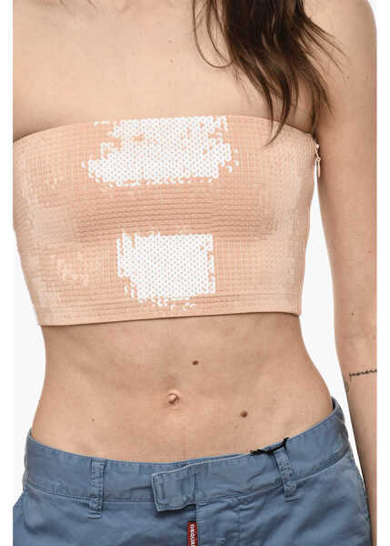 Bluze DSQUARED2 Strapless Sequined Cropped Top Pink Femei (BM 18098185) 3