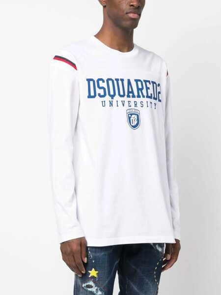 Tricouri DSQUARED2 Long Sleeve Printed Crew Neck T-Shirt White Barbati (BM 18098209) 3