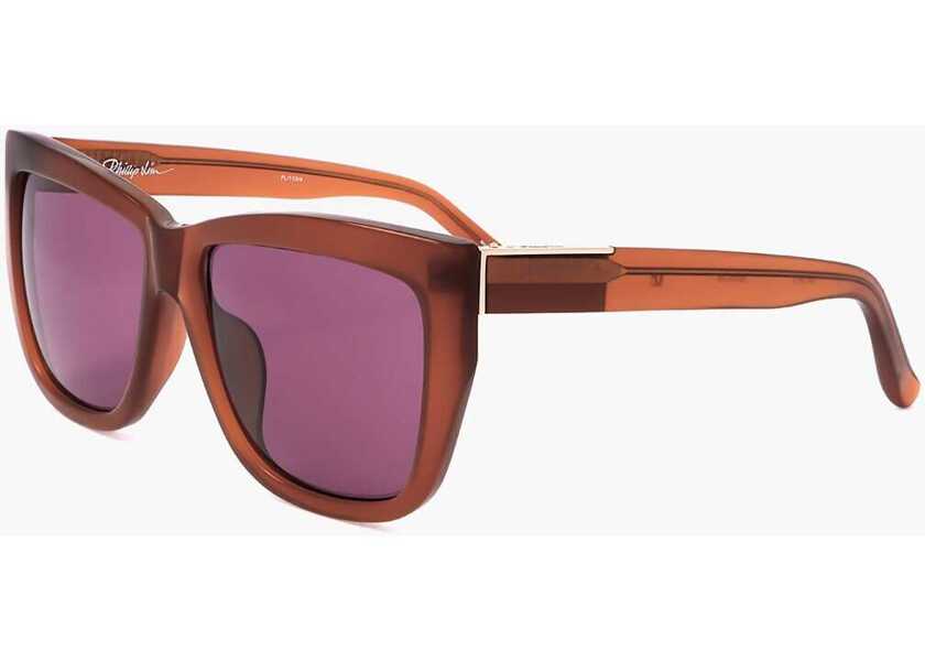 Ochelari de soare LINDA FARROW Phillip Lim Rectangular Sunglasses With See Through Frame Brown Femei (BM 18098560) 2