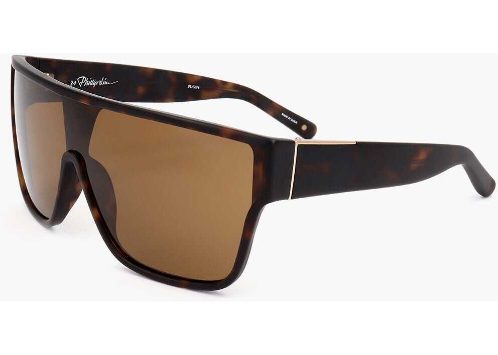 Ochelari de soare LINDA FARROW Phillip Lim Shield Sunglasses With Tortoiseshell Frame Brown Barbati (BM 18098563) 2