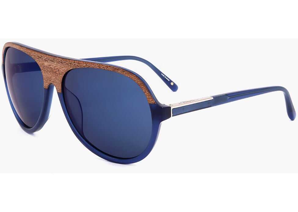Ochelari de soare LINDA FARROW Phillip Lim Aviator Sunglasses With Wood Effect Detail Blue Barbati (BM 18098797) 2