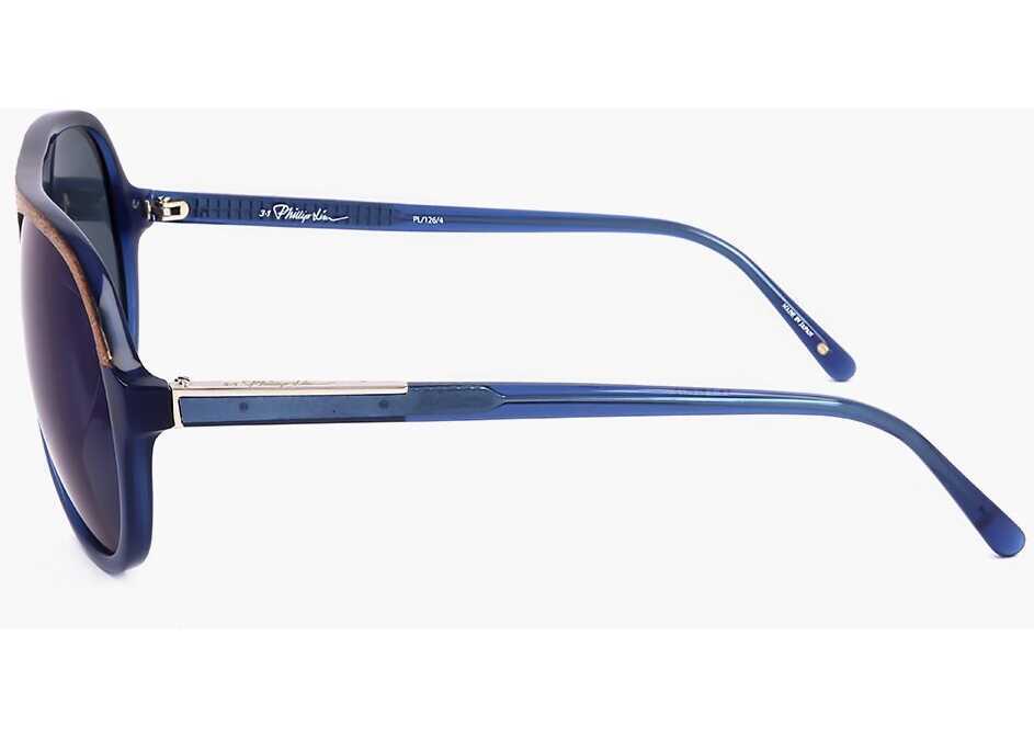 Ochelari de soare LINDA FARROW Phillip Lim Aviator Sunglasses With Wood Effect Detail Blue Barbati (BM 18098797) 3