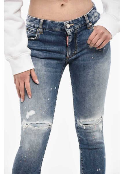 Blugi drepti DSQUARED2 Mid-Rise Distressed Jeans With Splatter Effect Blue Femei (BM 18098824) 3