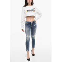 Imbracaminte Dama pagina 400 - Blugi drepti DSQUARED2 Mid Wasit Splatter Effect Distressed Jeans Blue Femei (BM 18098824) - B-mall.ro