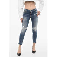 Blugi drepti Mid Wasit Splatter Effect Distressed Jeans Femei