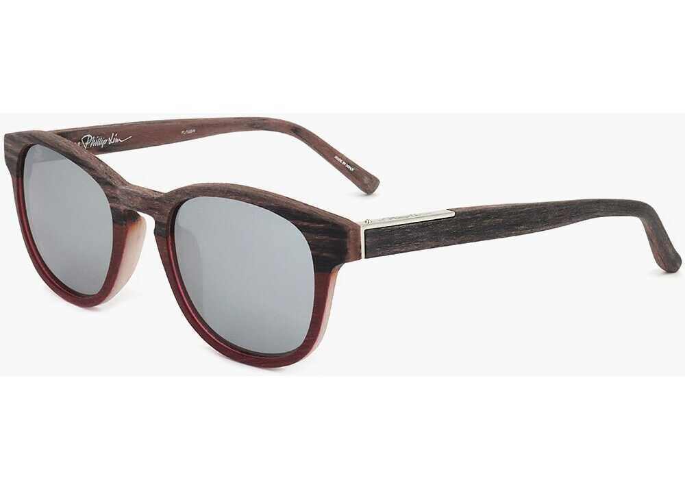 Ochelari de soare LINDA FARROW Phillip Lim Wayfarer Sunglasses With Wood Effect Frame Brown Barbati (BM 18099142) 2